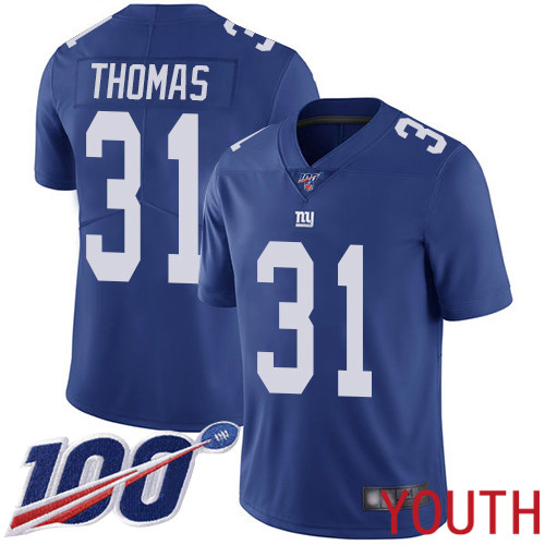 Youth New York Giants #31 Michael Thomas Royal Blue Team Color Vapor Untouchable Limited Player 100th Season Football NFL Jersey->youth nfl jersey->Youth Jersey
